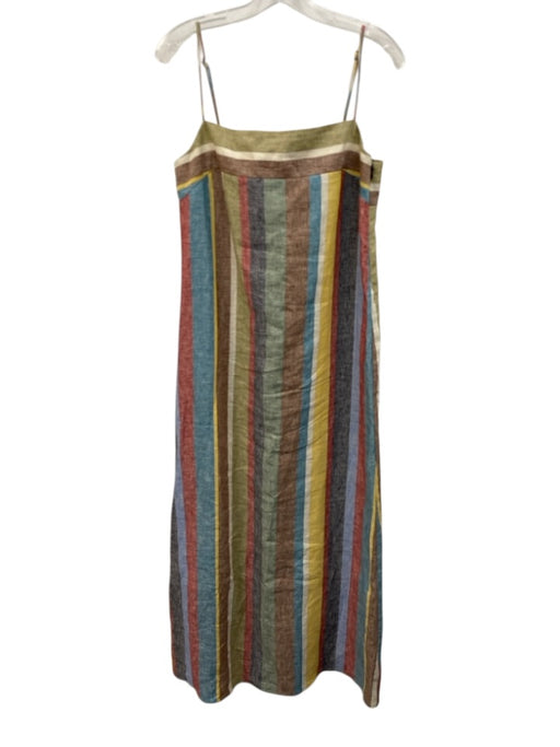 Staud Size M Red, Green & Multi Linen Square Neck Spaghetti Strap Side Zip Dress Red, Green & Multi / M