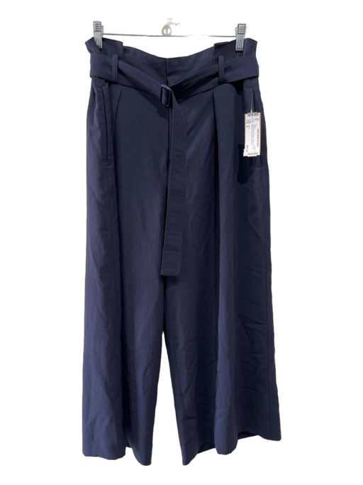 Vince Size 8 Navy Blue Polyester Wide Leg Crop Belted Pleat Detail Pants Navy Blue / 8