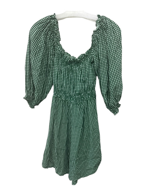 Faithful The Brand Size 6 Green & White Rayon Gingham Puff Sleeve Mini Romper Green & White / 6