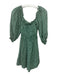 Faithful The Brand Size 6 Green & White Rayon Gingham Puff Sleeve Mini Romper Green & White / 6