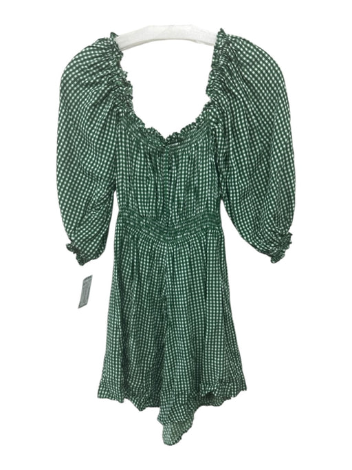 Faithful The Brand Size 6 Green & White Rayon Gingham Puff Sleeve Mini Romper Green & White / 6