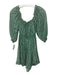 Faithful The Brand Size 6 Green & White Rayon Gingham Puff Sleeve Mini Romper Green & White / 6