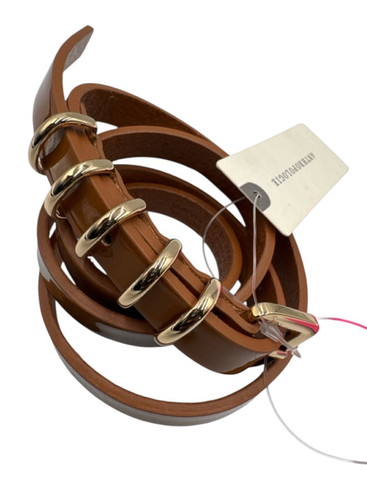 Anthropologie Tan Leather Patent Narrow Belts Tan / S