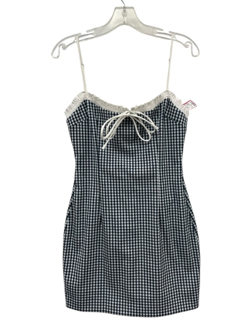 Zara Size M Navy Blue & White Cotton Gingham Tie Detail Dress Navy Blue & White / M
