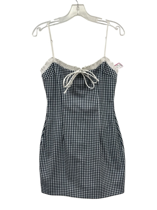 Zara Size M Navy Blue & White Cotton Gingham Tie Detail Dress Navy Blue & White / M