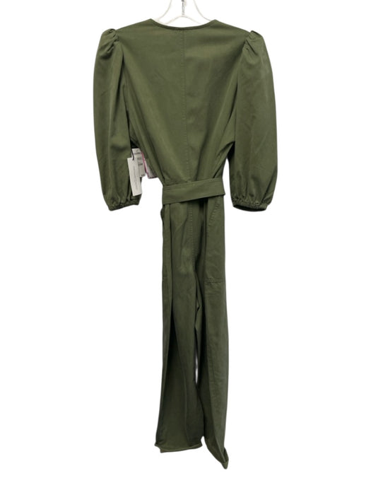 Treasure & Bond Size S Green Tencel & Cotton Puff Half Sleeve V Neck Jumpsuit Green / S