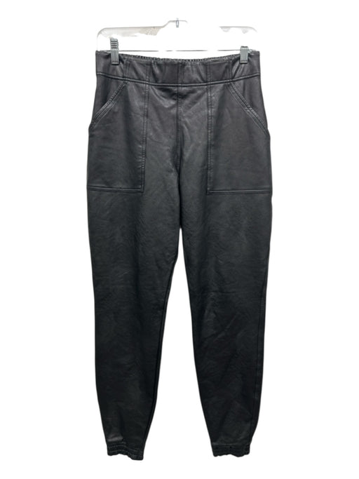 Spanx Size M Black Polyester Blend Elastic Waist Pockets Faux Leather Pants Black / M