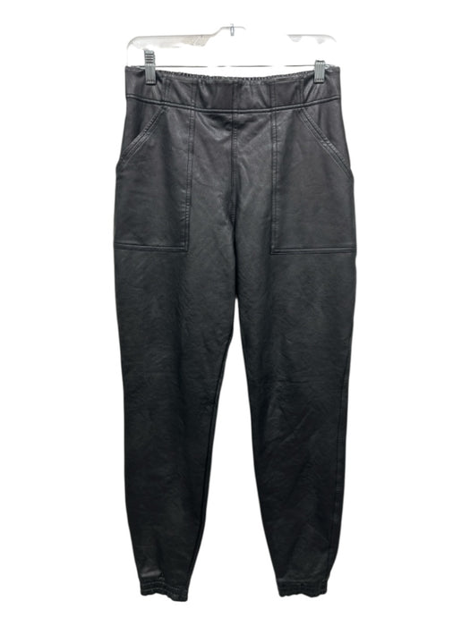 Spanx Size M Black Polyester Blend Elastic Waist Pockets Faux Leather Pants Black / M