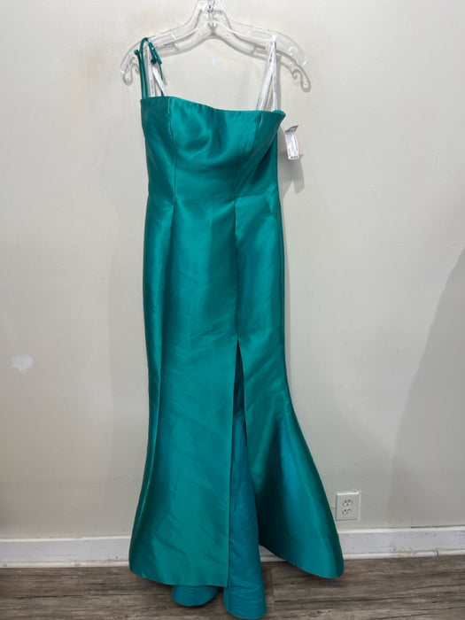 Sherri Hill Size 6 Teal Green Polyester Strapless Cupped Side Slit Gown