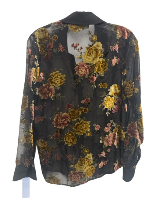 L'agence Size XS Black, Pink, Yellow Nylon Blend Long Sleeve Floral Sheer Top Black, Pink, Yellow / XS