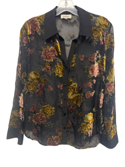 L'agence Size XS Black, Pink, Yellow Nylon Blend Long Sleeve Floral Sheer Top Black, Pink, Yellow / XS