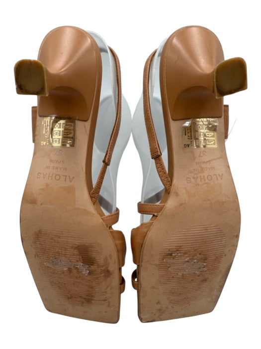 Alohas Shoe Size 37 Tan Brown Leather Upper Toe Strap Square Toe Sandals Tan Brown / 37