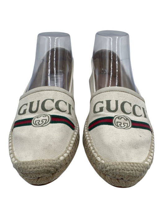 Gucci Shoe Size 37 Beige, Red, Green Canvas Raffia Logo Slip On Espadrille Beige, Red, Green / 37