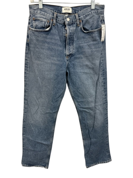 Agolde Size 26 Medium Wash Cotton Denim Button Leg High Rise Straight Leg Jeans Medium Wash / 26