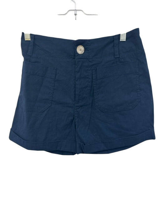 By Anthropologie Size 26 Navy Blue Viscose & Linen Zip Fly High Rise Shorts Navy Blue / 26