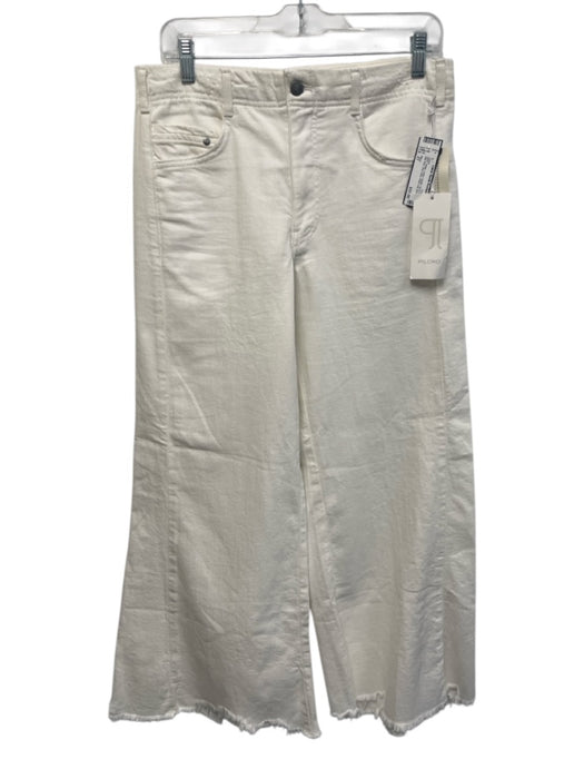 Pilcro Size 27 White Cotton Denim Zip & Button Mid Rise Raw Hem Wide Leg Jeans White / 27