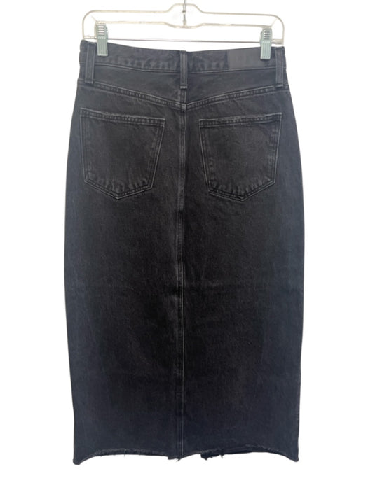 Pistola Size 28 Black Wash Cotton Denim 5 Pocket Jean Raw Edge Midi Skirt Black Wash / 28