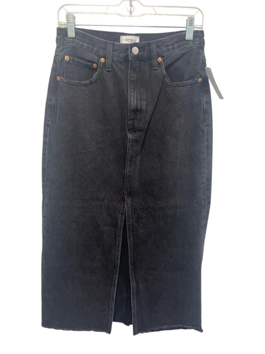 Pistola Size 28 Black Wash Cotton Denim 5 Pocket Jean Raw Edge Midi Skirt Black Wash / 28