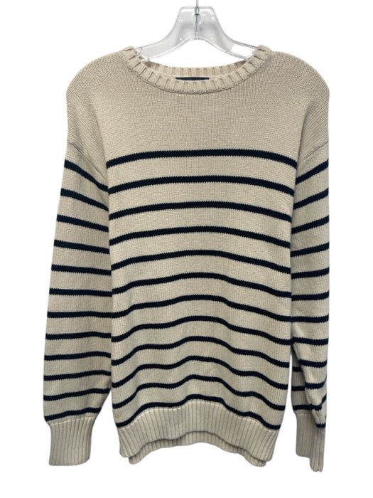 Brandy Melville Size M Cream & Navy Cotton Rib Knit Crew Neck Sweater Cream & Navy / M