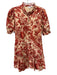 TCEC Size M Orange & Red Cotton floral print Tiered Puff Shoulder Dress Orange & Red / M
