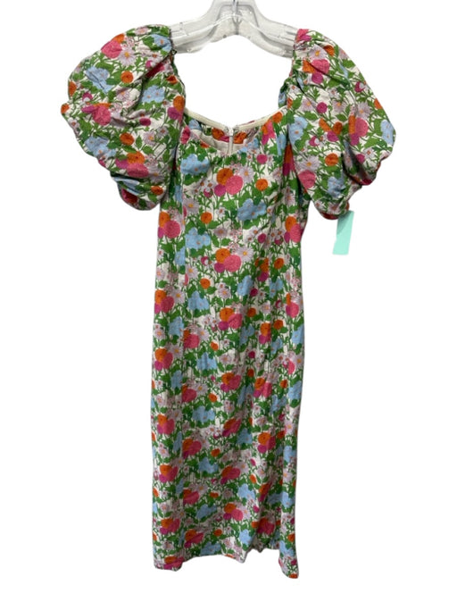 Hyacinth House Size M Cream & Multi Linen & Cotton floral print Back Zip Dress Cream & Multi / M