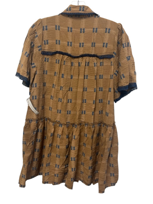 Pilcro Size S Tan & blue Viscose & Polyamide Lace Trim Checked Dress Tan & blue / S
