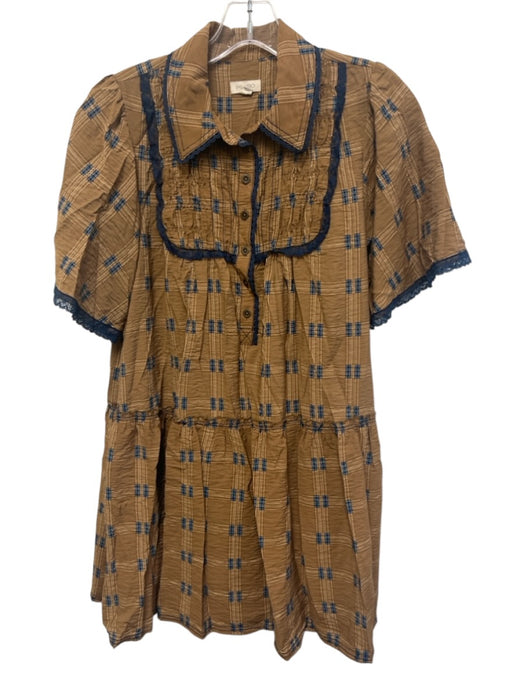 Pilcro Size S Tan & blue Viscose & Polyamide Lace Trim Checked Dress Tan & blue / S