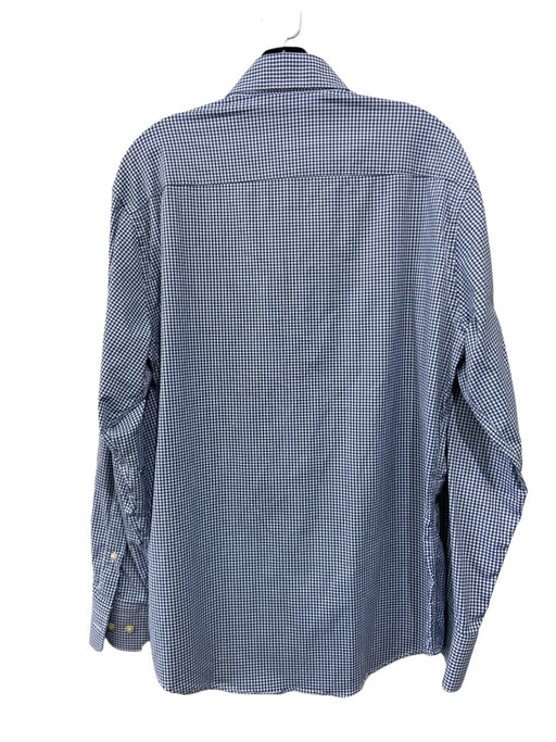 Peter Millar Size M Blue & White Cotton Blend Plaid Men's Long Sleeve Shirt M