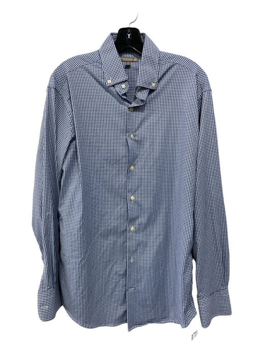 Peter Millar Size M Blue & White Cotton Blend Plaid Men's Long Sleeve Shirt M