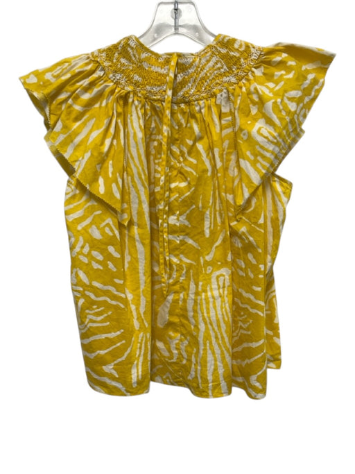 Hunter Bell Size S Yellow & White Cotton Ruffle Cap Sleeve All Over Print Top Yellow & White / S