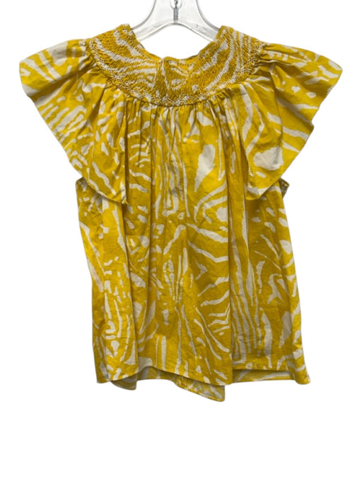 Hunter Bell Size S Yellow & White Cotton Ruffle Cap Sleeve All Over Print Top Yellow & White / S