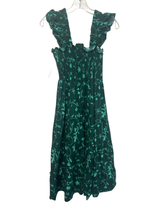 Hill House Size XS Green Cotton Sleeveless Ruffle Cap Sleeve Midi Dress Green / XS