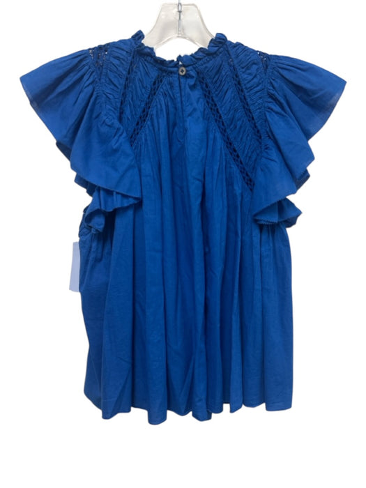 Sea New York Size M Blue Cotton Mock Neck Ladder Stitch Rouched Top Blue / M