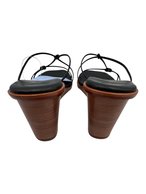Kaanas Shoe Size 7 Black & natural brown wood Leather Strappy Knots Wedge Shoes Black & natural brown wood / 7
