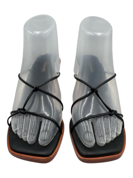 Kaanas Shoe Size 7 Black & natural brown wood Leather Strappy Knots Wedge Shoes Black & natural brown wood / 7