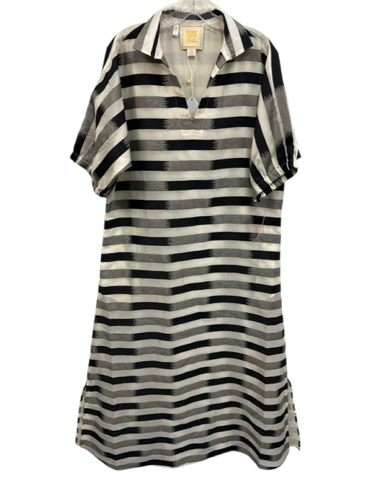 Emily McCarthy Size M Black & White Print Polyester Horizontal Stripes Dress Black & White Print / M