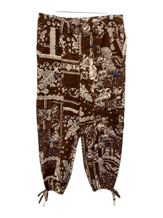 Cinq a Sept Size 8 Brown, White, Blue Cotton Blend Bandana Cargo Jogger Pants Brown, White, Blue / 8