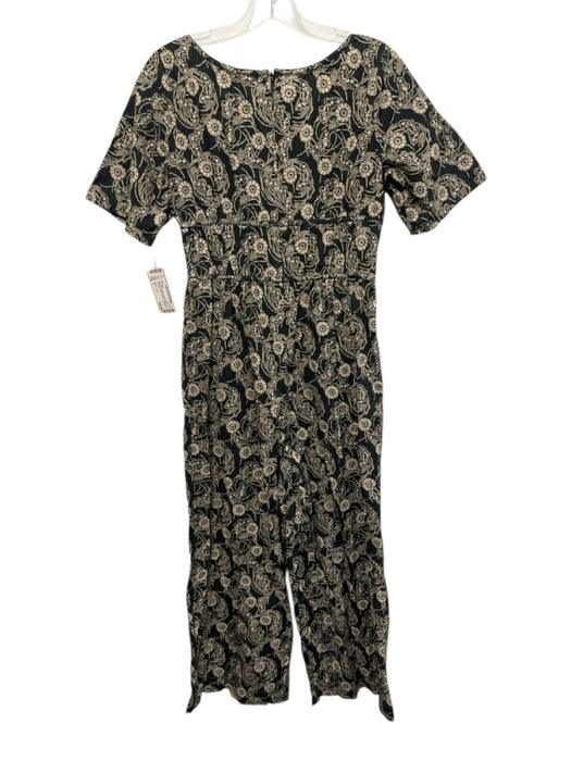 Rebecca Taylor Size 4 Dark Gray & Beige Cotton Floral Drawstring Waist Jumpsuit Dark Gray & Beige / 4