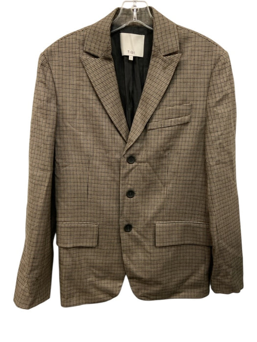 Tibi Size 2 Brown & Black Wool Houndstooth Flap Pockets Blazer Jacket Brown & Black / 2