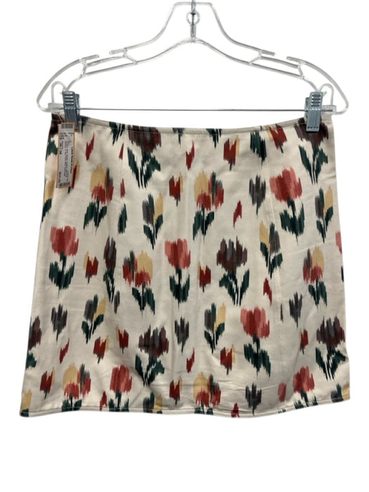 Sezane Size 36 / 38 Cream, Red, Green Cotton Half Puff Sleeve V Zip Front Skirt Cream, Red, Green / 36 / 38