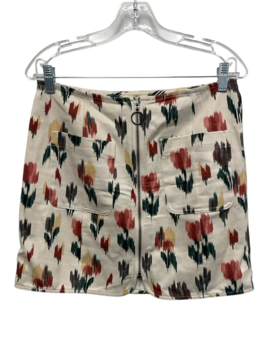 Sezane Size 36 / 38 Cream, Red, Green Cotton Half Puff Sleeve V Zip Front Skirt Cream, Red, Green / 36 / 38