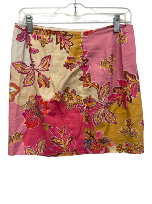 Sezane Size 38 pink, white, cream Linen Blend Floral Back Zip Mini Skirt pink, white, cream / 38