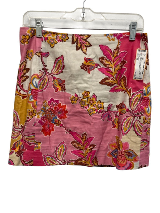 Sezane Size 38 pink, white, cream Linen Blend Floral Back Zip Mini Skirt pink, white, cream / 38