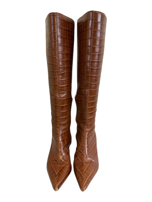 Mercedes Castillo Shoe Size 8 Brown Leather Side Zip Croc Embossed Boots Brown / 8