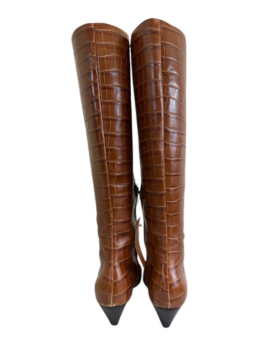 Mercedes Castillo Shoe Size 8 Brown Leather Side Zip Croc Embossed Boots Brown / 8