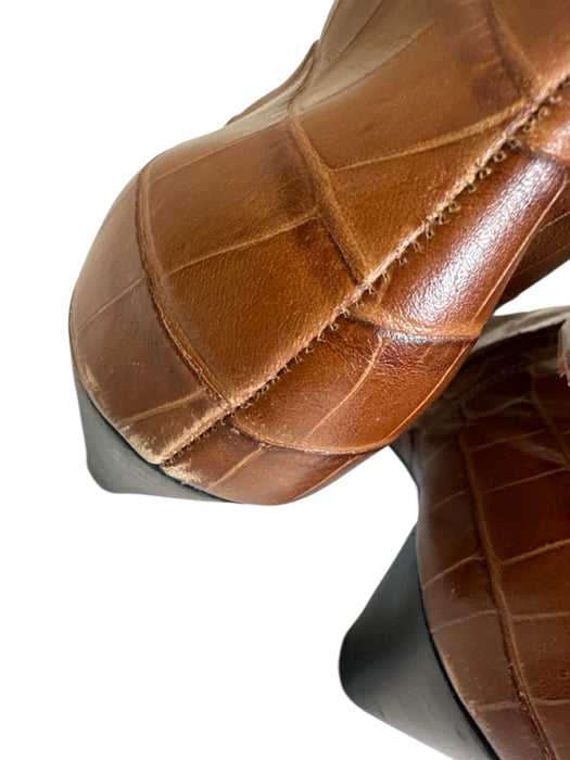 Mercedes Castillo Shoe Size 8 Brown Leather Side Zip Croc Embossed Boots Brown / 8