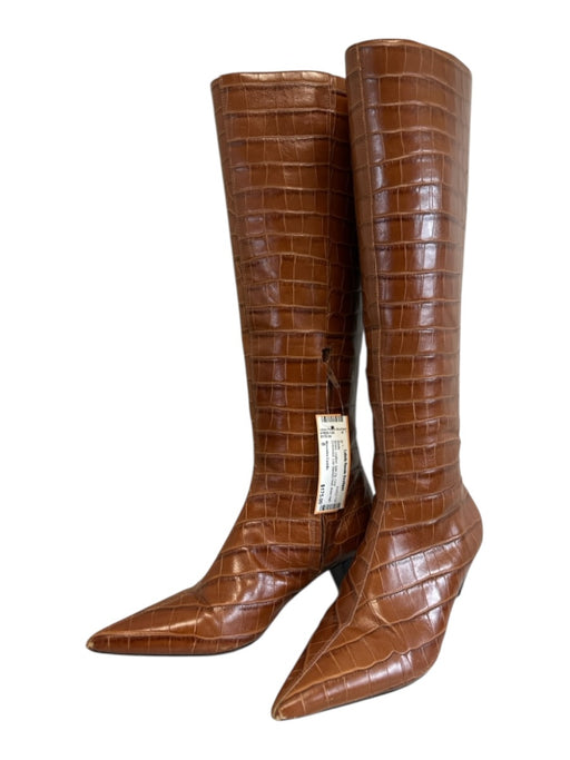 Mercedes Castillo Shoe Size 8 Brown Leather Side Zip Croc Embossed Boots Brown / 8