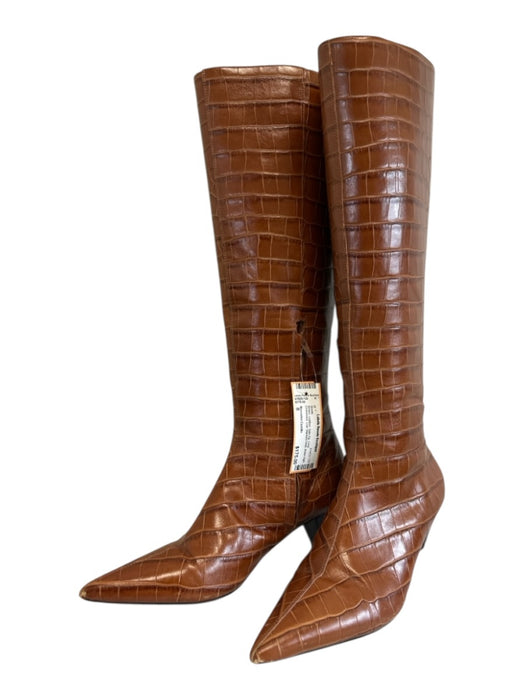 Mercedes Castillo Shoe Size 8 Brown Leather Side Zip Croc Embossed Boots Brown / 8