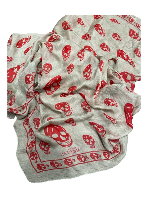 Alexander McQueen Tan & Red Silk Skull Square Sheer scarf Tan & Red / One Size