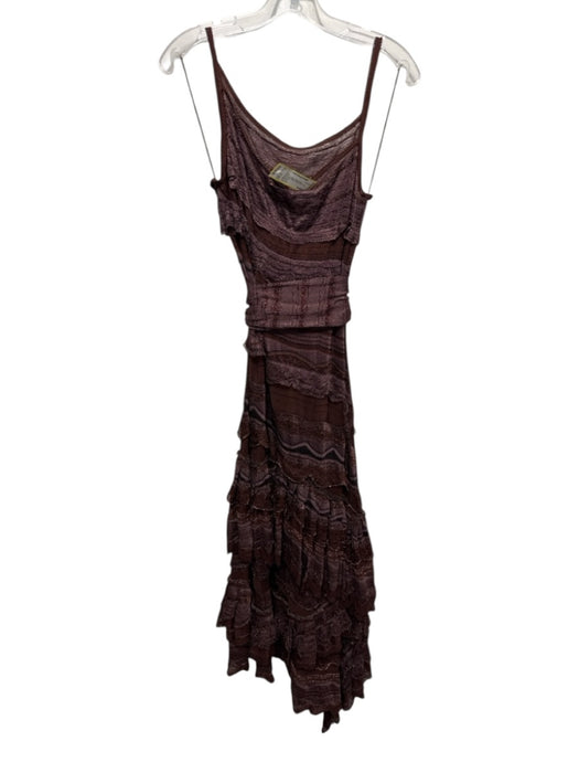 Missoni Size Est S Brown & Purple Rayon Blend Sleeveless Sheer Tiered Midi Dress Brown & Purple / Est S